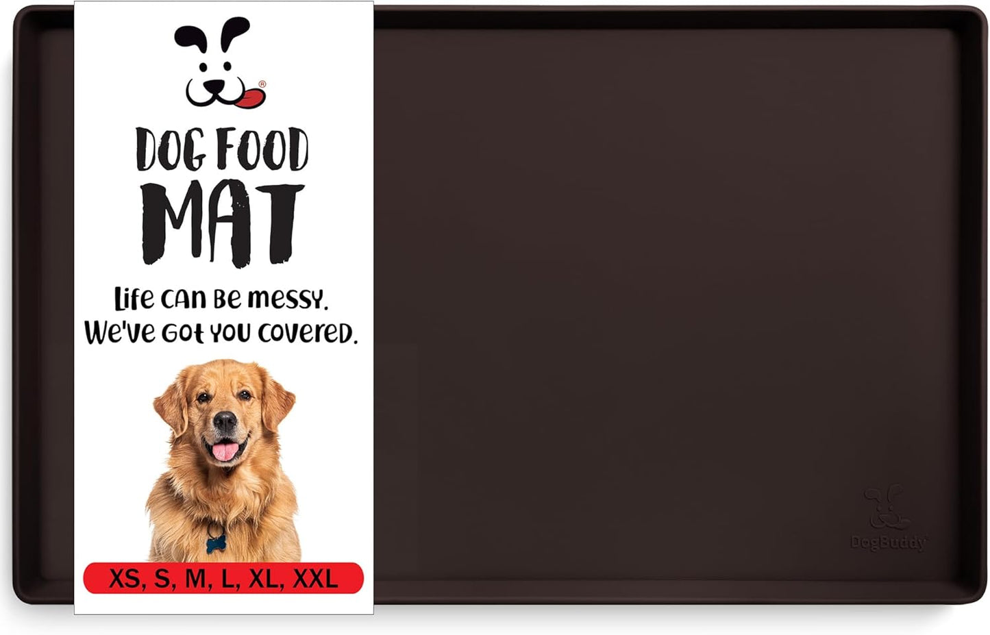DogBuddy Dog Food Mat – Waterproof Dog Bowl Mat for Food and Water, Silicone Pet Feeding Mats for Floors, Non-Slip Placemat with High Edges for Dogs Bowls, Puppy Essentials (L: 24" x 16", Shadow)