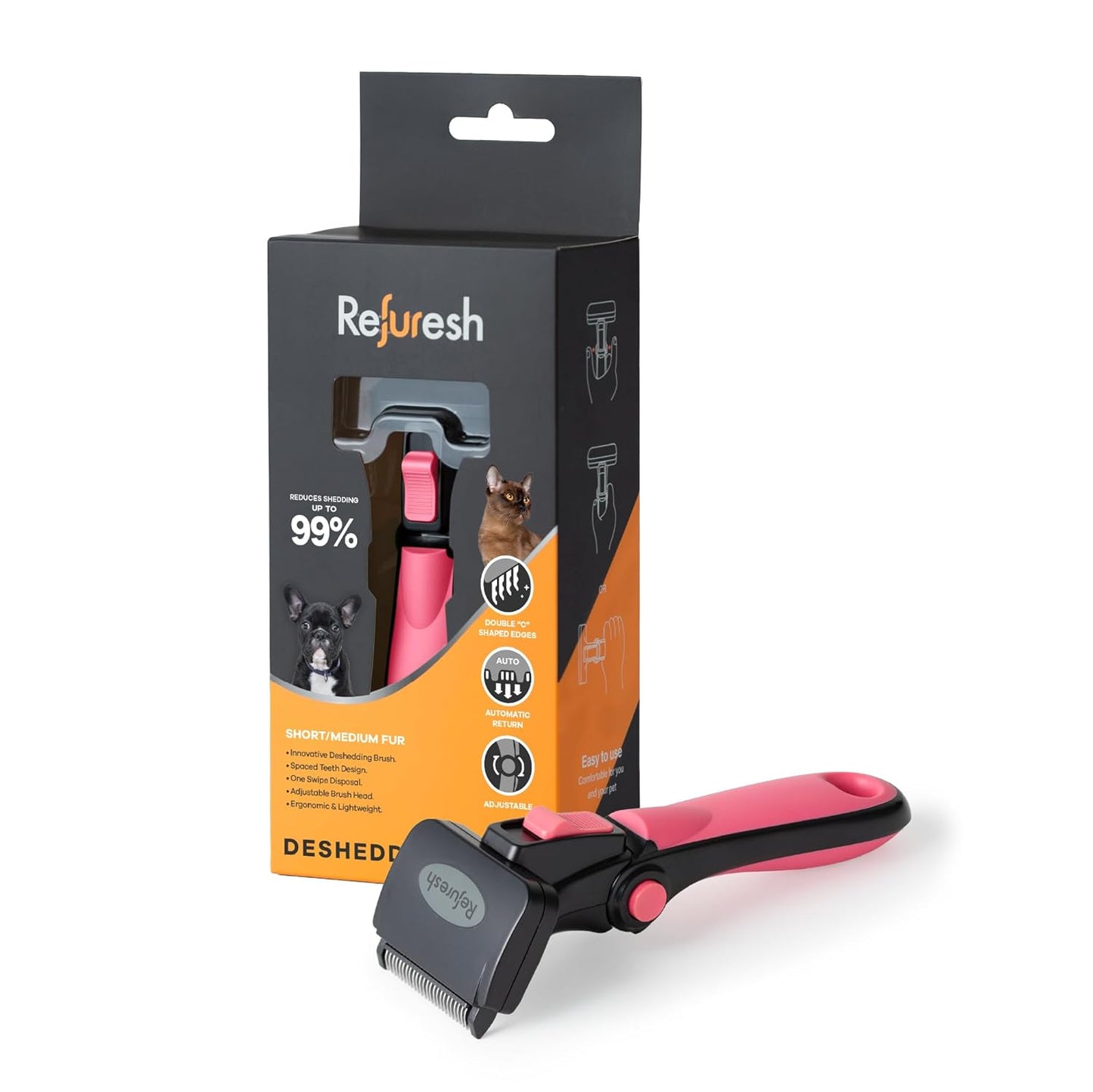 Deshedding Dog Brush for Short/Medium Hair (Medium,Red) – Gentle Deshedding Tool for Dogs & Cats – Reduces Shedding, Without damaging Topcoat. Removes Loose Fur & Dead Undercoat.