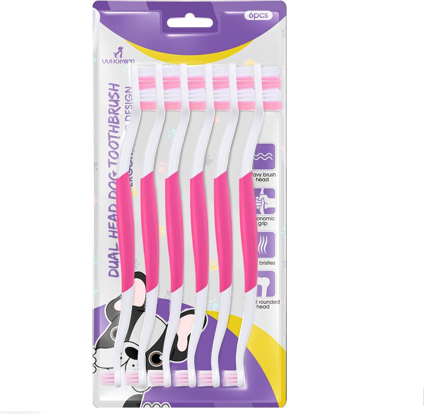 Dog Toothbrush – Newly Upgraded Dual-Head Design with 60° Wavy Bristles – Gently Surrounds Teeth for Deep Cleaning and Plaque Removal – Non-Slip Handle, Ideal for Daily Pet Dental Care (Pink, 1-Pack)