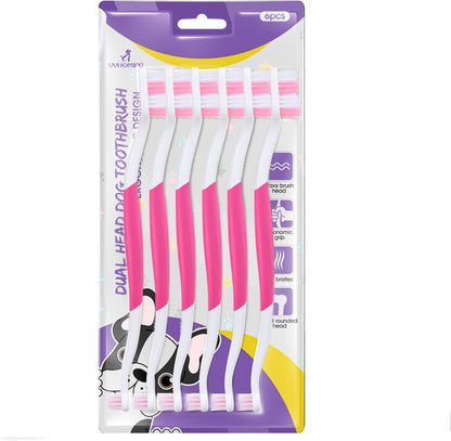 Dog Toothbrush – Newly Upgraded Dual-Head Design with 60° Wavy Bristles – Gently Surrounds Teeth for Deep Cleaning and Plaque Removal – Non-Slip Handle, Ideal for Daily Pet Dental Care (Pink, 1-Pack)