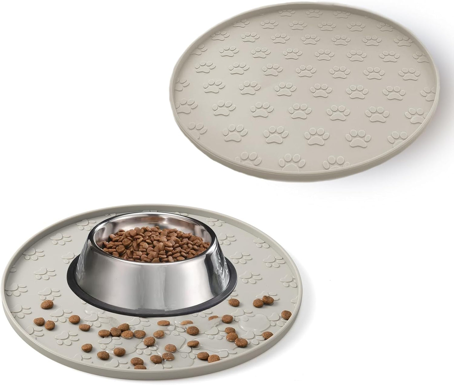 Pet Feeding Mat, Waterproof, Raised Edges to Prevent Spills, Easy Clean in Dishwasher, Dogs and Cats Placemat Tray to Stop Food and Water Bowl Messes on Floor(1Pack Beige)