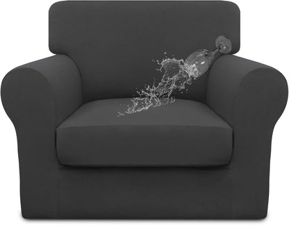 Easy-Going 100% Dual Waterproof 4 Pieces Stretch Soft Couch Cover for Dogs, Sofa Slipcover for 3 Separate Cushion Couch Leakproof Furniture Protector for Kids, Pets Dark Gray