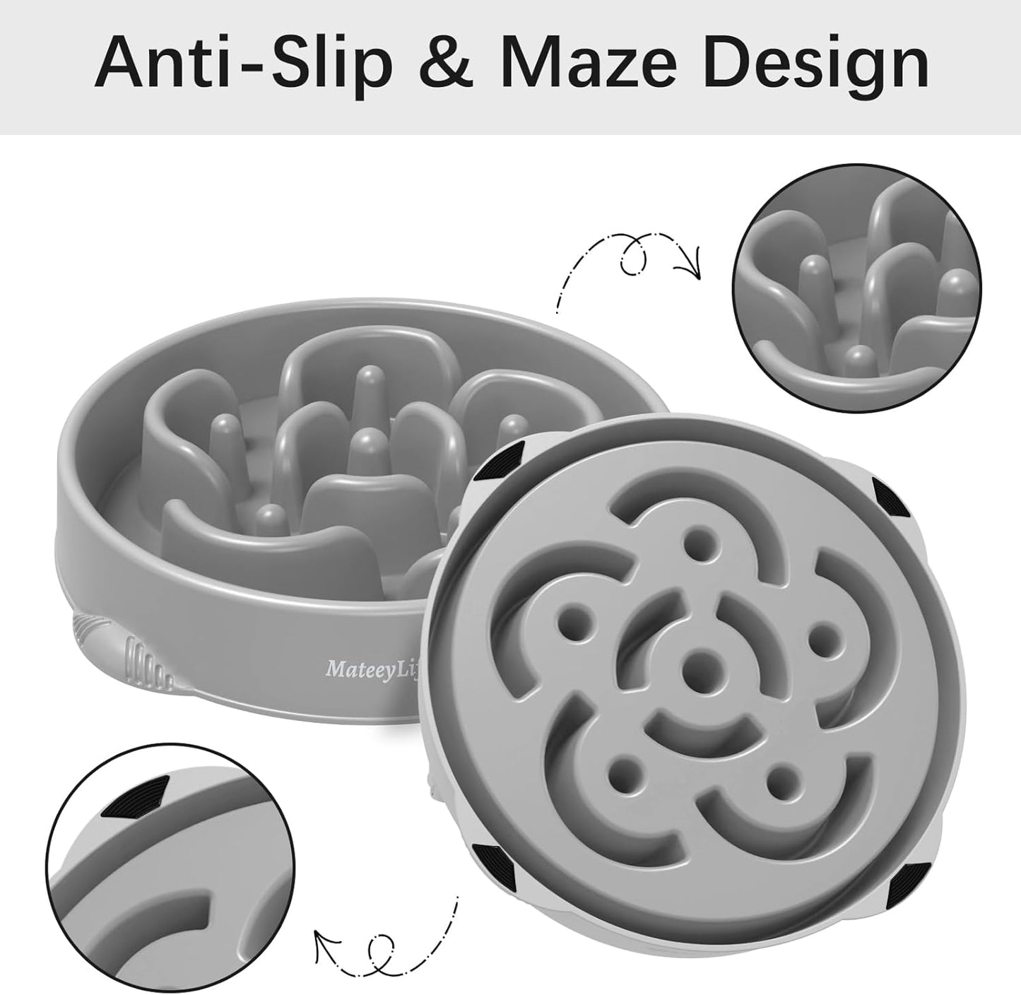 MateeyLife Slow Feeder Dog Bowls 2PCS, Anti-Choking Puzzle Dog Food Bowls, Anti-Slip Interactive Feeding Slow Down Eating, Bloat Stop Maze Dishes for Medium Breeds Pink&Purple