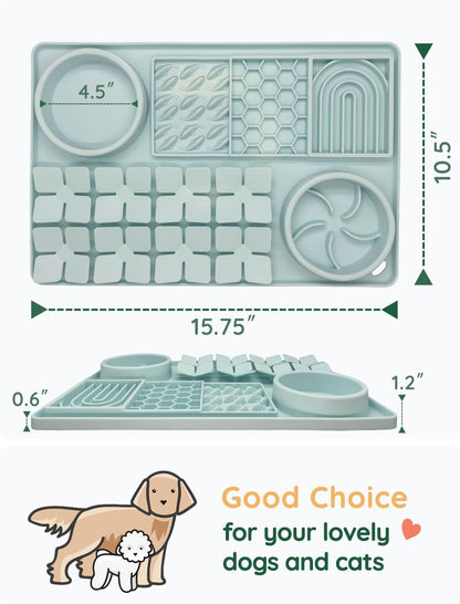 Slow Feeder Bowl, Silicone Lick Mat with Suction Cups for Dog Cat, Snuffle Mat for Pet Smell Training, Puzzle Toys for Bored Puppy, Interactive Sniff Mat for Slow Eating and Keep Busy, Green