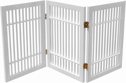 Urnporium Freestanding Wooden Dog Gate for Doorways – Foldable Acacia Wood Pet Gate, No Drill Portable Indoor/Outdoor Puppy Fence Barrier (White Pet Gate, 3 Panel 24" Tall)