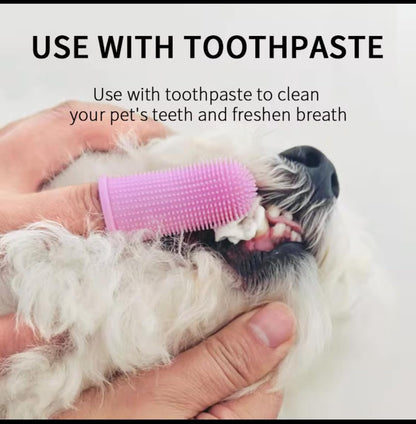 Gomoly Pet Toothbrush, 360 ° Dog Tooth Cleaning Set, Cat Finger Cover Toot-hbrush for Cleaning Tongue Coating and Tooth Care, Pet Silicone Finger Cover Toothbrush Set of 2 with Case (Blue),Large