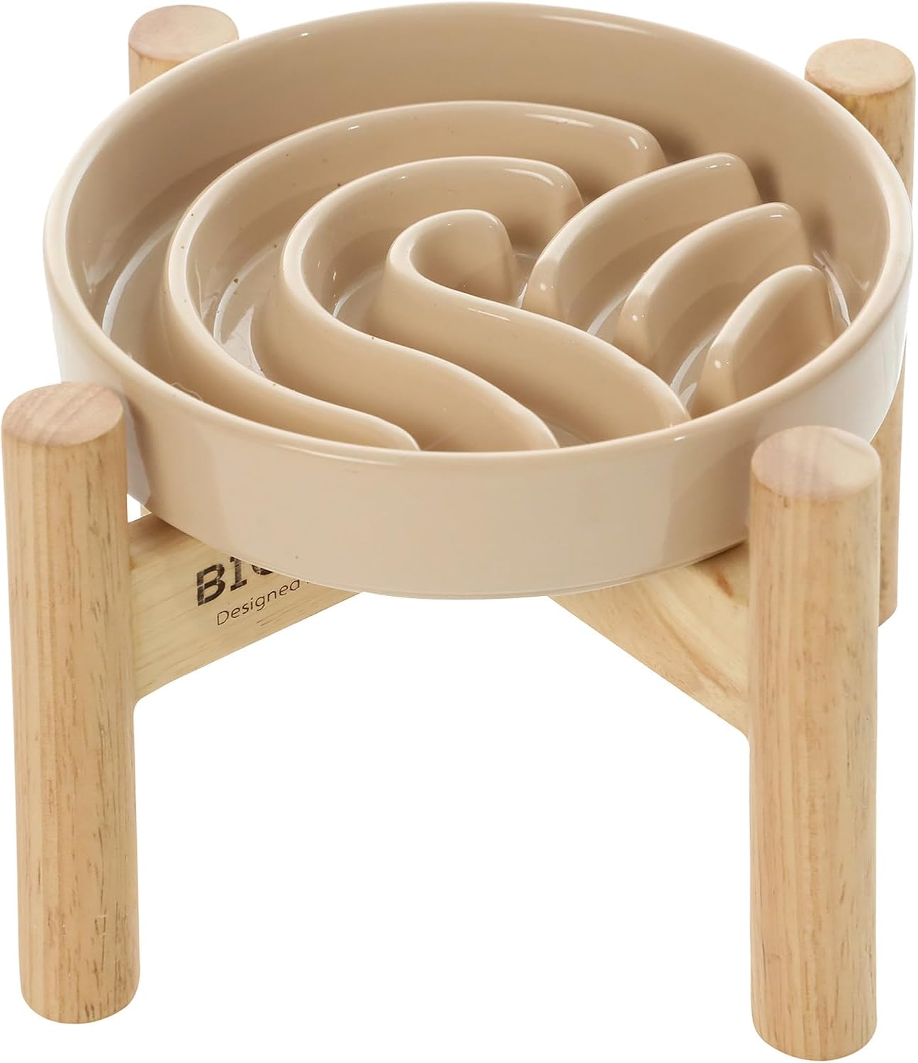 Ceramic Slow Feeder Dog Bowl, Maze Puzzle Non-Slip Silicone Base Stoneware Bowl for Small Medium Dogs, Heavy Duty Anti-Bloat Dog Food Bowl Dishwasher Safe – Apricot, Medium