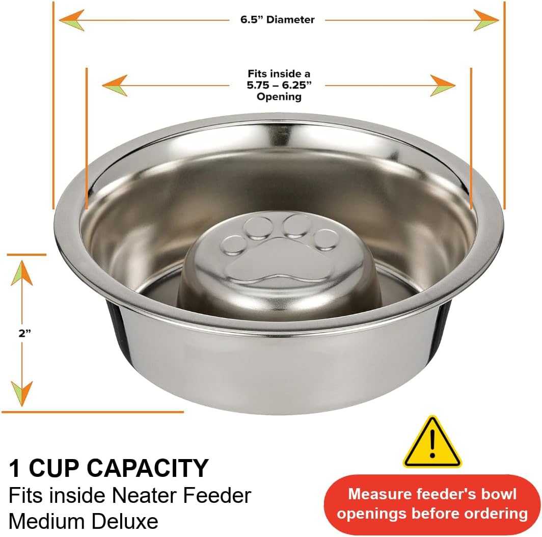 Neater Pet Brands Stainless Steel Slow Feed Dog Bowl for Fast Eating Large Breed, Metal Slow Feeder Dog Bowl Fits in Large Neater Feeders, for Puppy or Dogs (>40 lbs), 3 Cup Food Capacity