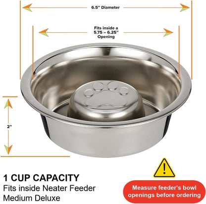 Neater Pet Brands Stainless Steel Slow Feed Dog Bowl for Fast Eating Large Breed, Metal Slow Feeder Dog Bowl Fits in Large Neater Feeders, for Puppy or Dogs (>40 lbs), 3 Cup Food Capacity