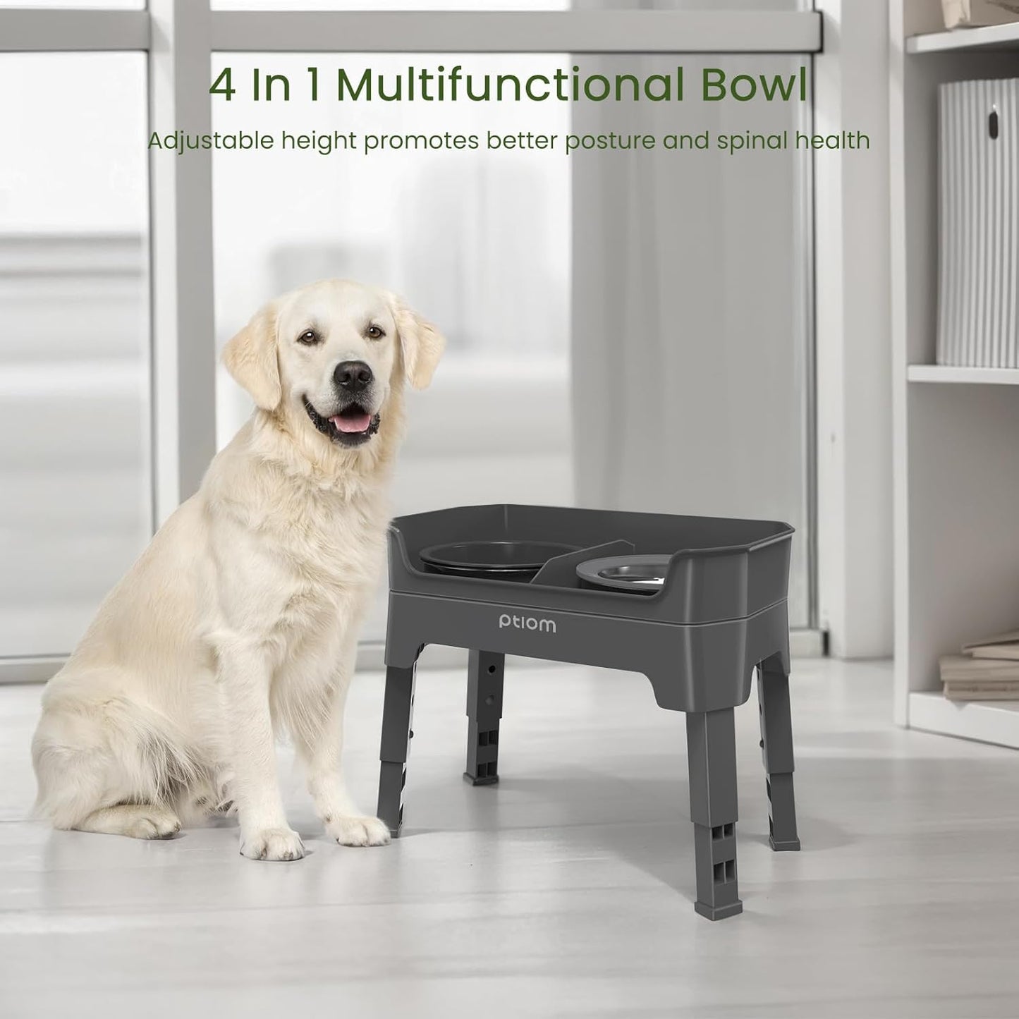 KPWACD 3-in-1 Elevated Dog Bowls Mess Proof Raised Slow Feeder Dog Bowls, 4 Height Adjustable Stand Licking Plate with 2 56oz Stainless Steel Doggy Food Dish for Small Medium Large Pets