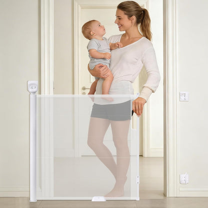 Retractable Baby Safety Gate, 33.8" Tall Extends to 55" Wide, Dual Lock, Adjustable Mounting, Extendable Pet Gate for Hallways, Stairs, Indoor & Outdoor（Black）