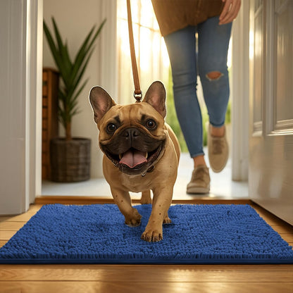 MudGuard Mat™ Dog Door Mat for Muddy Paws, Super Absorbent Microfiber, Non-Slip Indoor Mat, Quick Dry Chenille Mud Mat for Dogs & Entryway, Washable, Grey 19" x 30"