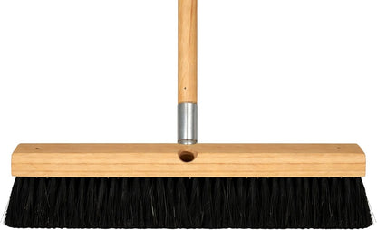 Bon Floor Broom 18 in. with 3 in. Black Horsehair Bristles and 5 ft. Wood Handle for Dry Sweeping Smooth Floors