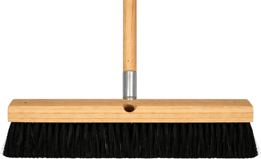 Bon Floor Broom 18 in. with 3 in. Black Horsehair Bristles and 5 ft. Wood Handle for Dry Sweeping Smooth Floors