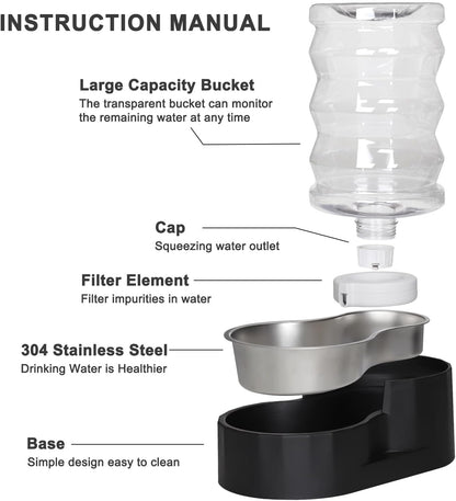 RIZZARI 8L Elevated Pet Water Dispenser – Stainless Steel Gravity Waterer with Auto-Refill Design for Medium and Large Dogs & Senior Pets -Comfortable Drinking Height for Living Rooms,Multi-Pet Homes