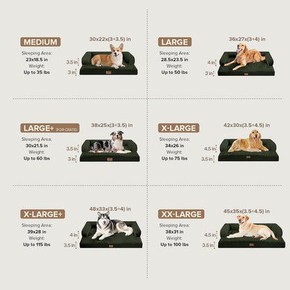 Large Dog Bed Orthopedic Washable - Beds Bolster - Medium XL XLarge Big Dogs - Memory Foam Couch Sofa - Waterproof with Removable Cover
