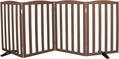 Freestanding Dog Gate Indoor,Doggie Gate Foldable Dog Gates for Doorways,Stairs or Hallways, Wooden White Pet Gate for the House, Pet Fence with Support Feet Included,24 "Height-4 Panels