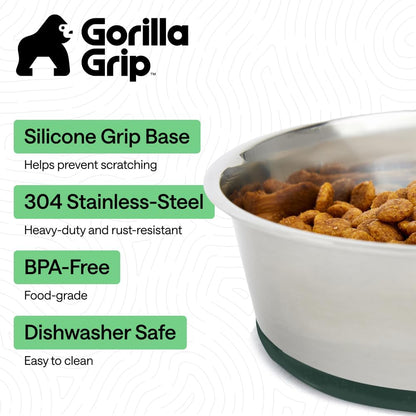 GORILLA GRIP Dog Bowls, Food Grade 304 Stainless Steel, Holds 2 Cups Each (16 fl oz) Food and Water Bowl for Feeding Dogs and Cats, Dishwasher Safe, Rust Resistant, BPA Free Rubber Base Set of 2 Black