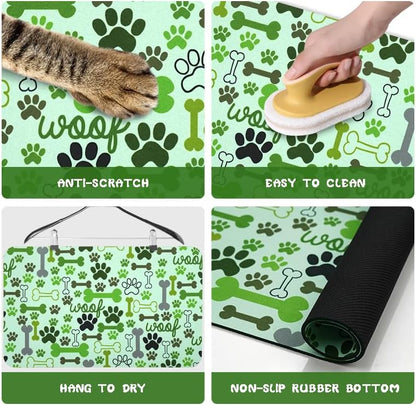 Dog Food Mats for Floors Waterproof, Pet Water Bowl Mats Pet Feeding Absorbent Placemats Plaid 12 * 20 inch