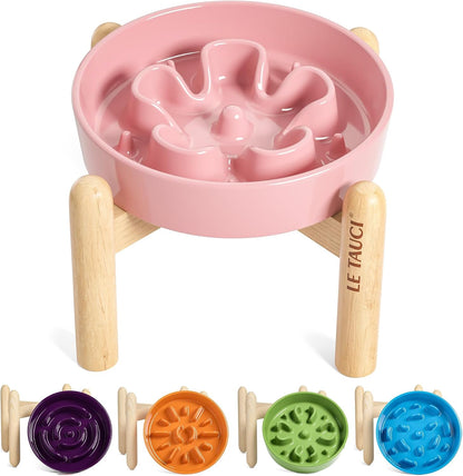LE TAUCI Dog Bowls Slow Feeder Ceramic, 1.5 Cup Slow Feeding Bowl for Small and Medium Breed, Puzzle Dog Food Bowl for Fast Eater, Maze Purple