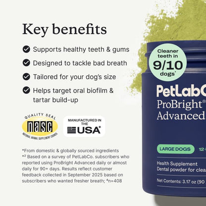 PetLab Co. ProBright Advanced Dental Powder - Dog Breath Freshener - Teeth Cleaning Made Easy – Targets Tartar & Bad Breath - Packaging May Vary - Formulated for Small Dogs