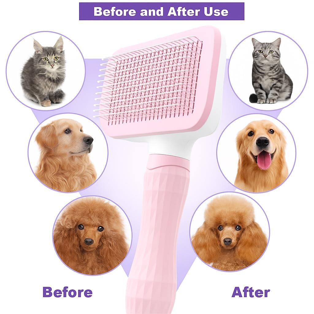 Self-Cleaning Slicker Brush, Dog Cat Bunny Pet Grooming Shedding Brush, Easy to Remove Loose Undercoat, Pet Massaging Tool Suitable for Pets with Long or Short Hair (Black)
