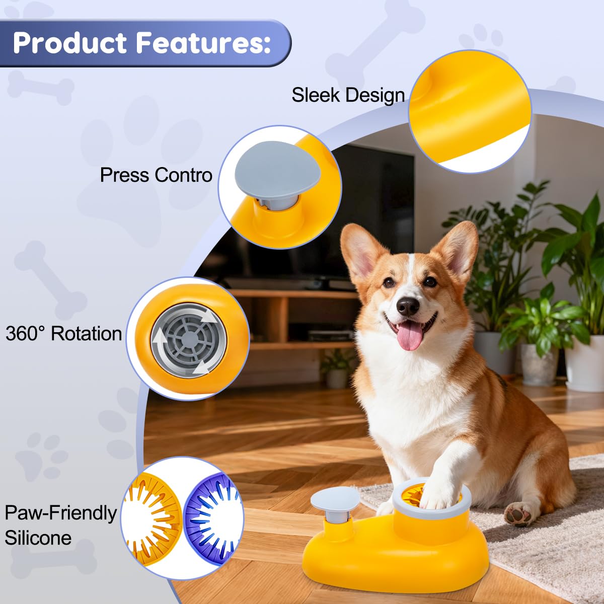 Heavy-Duty Dog Paw Cleaner for Large & XL Breeds, Manual Press & Step Pedal Wash Cup with Safe Silicone Brush, Portable Pet Foot Washer