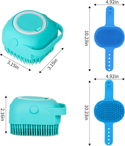 Comotech 6PCS Dog Bath Brush & Dog Toothbrush | Adjustable Handle Shampoo Brush & Scrubber for Short & Long Haired Dogs & Cats | Effectively Solve Odor & Stain Removal Problems (Blue Blue Blue.)