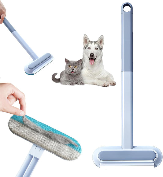 Pet Hair Remover for Couch, 4 in1 Cat and Dog Hair Removal Tool with 17.7inch Long Handle, Washable Cat Hair Remover Brush for Furniture, Couch, Carpet, Clothes and Laundry (1 Set)