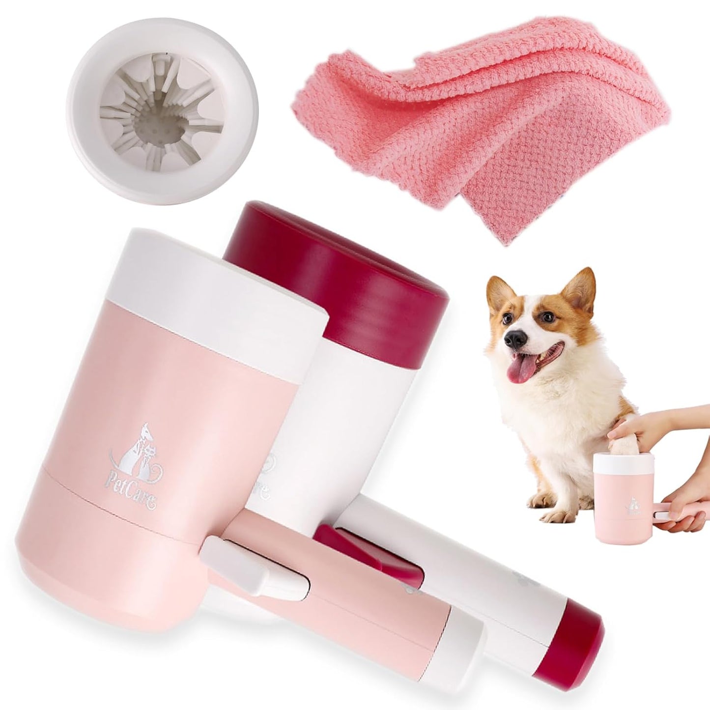 Dog paw washer Manually press，Portable Pet Paw Cleaner cup,paw cleaner for dogs,dog foot washer，Mudbuster Dog Paw Washer for Large Medium Small Breed Dogs (RED)