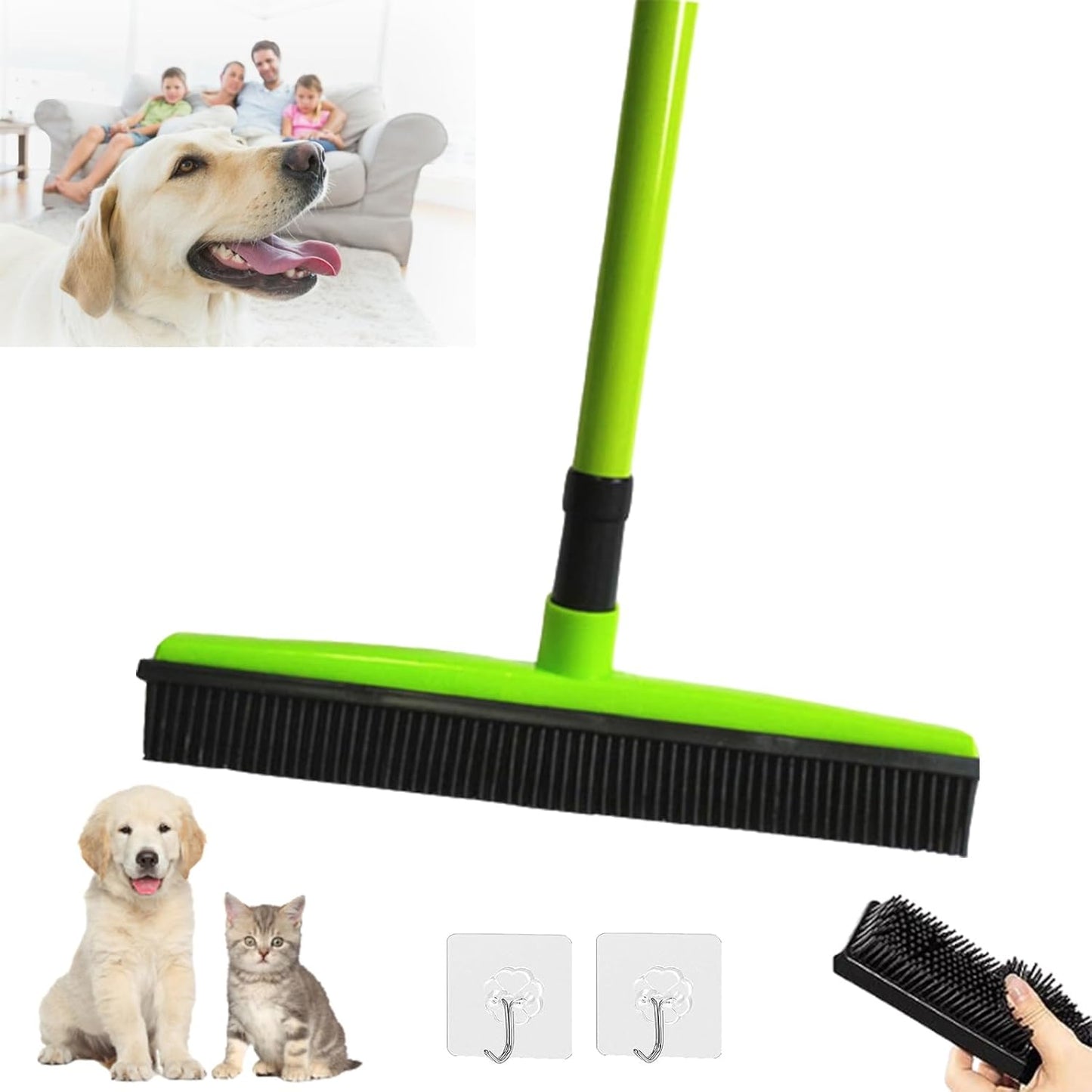 Pet Hair Removal Broom, Pet Hair Removal Tool, Multi-Surface Squeegee Rubber Broom, Rubber Broom Pet Hair Remover, Extendable Pet Hair Remover Broom for Carpet, Mats,Couch (Black)