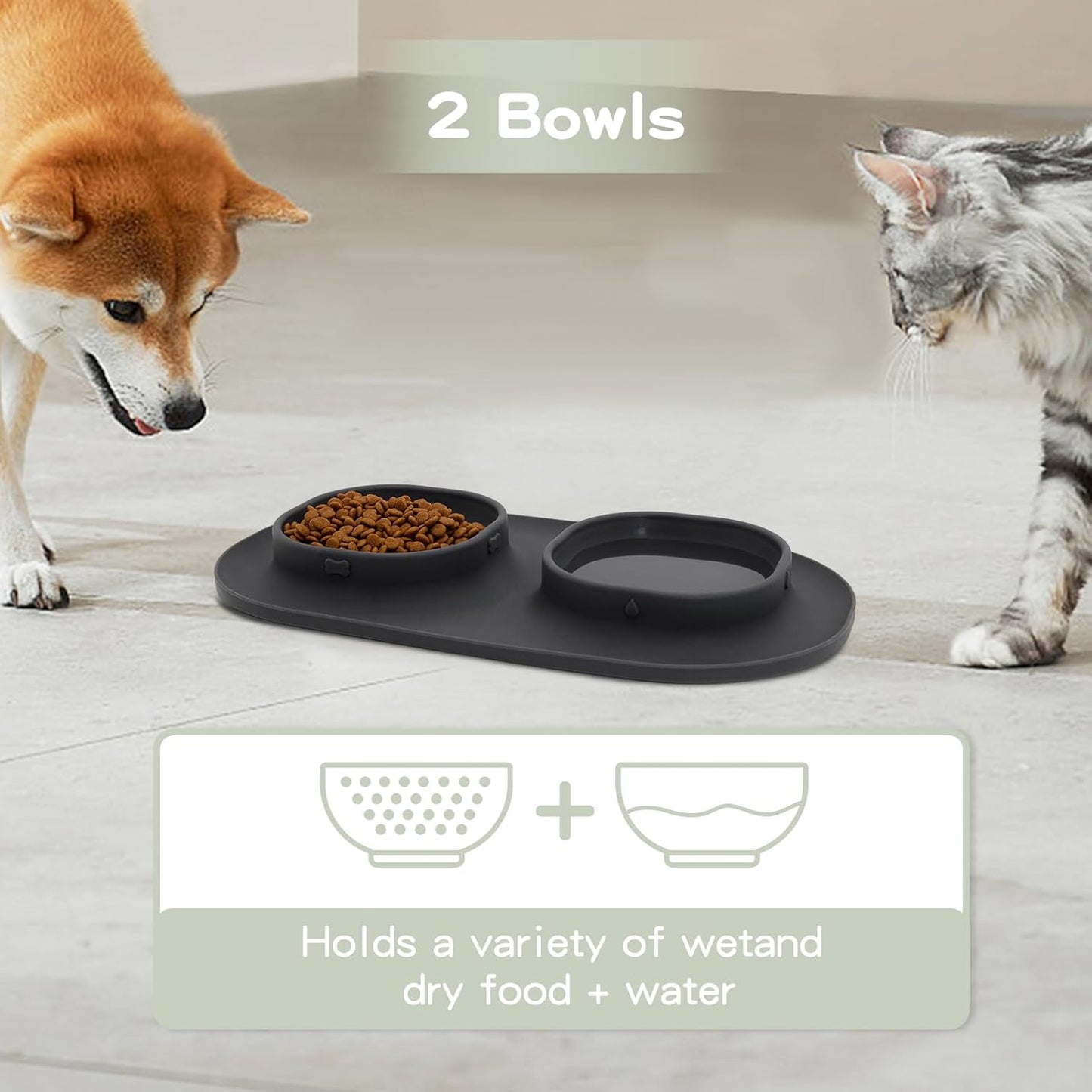 Dog Food Bowls Pet Bowls & Dog Water Bowls with No-Spill and Non-Skid, Feeder Bowls with Dog Bowl Mat for Small Medium Large Size Dogs Cats Puppy Pets, Dog Dishes (Green)