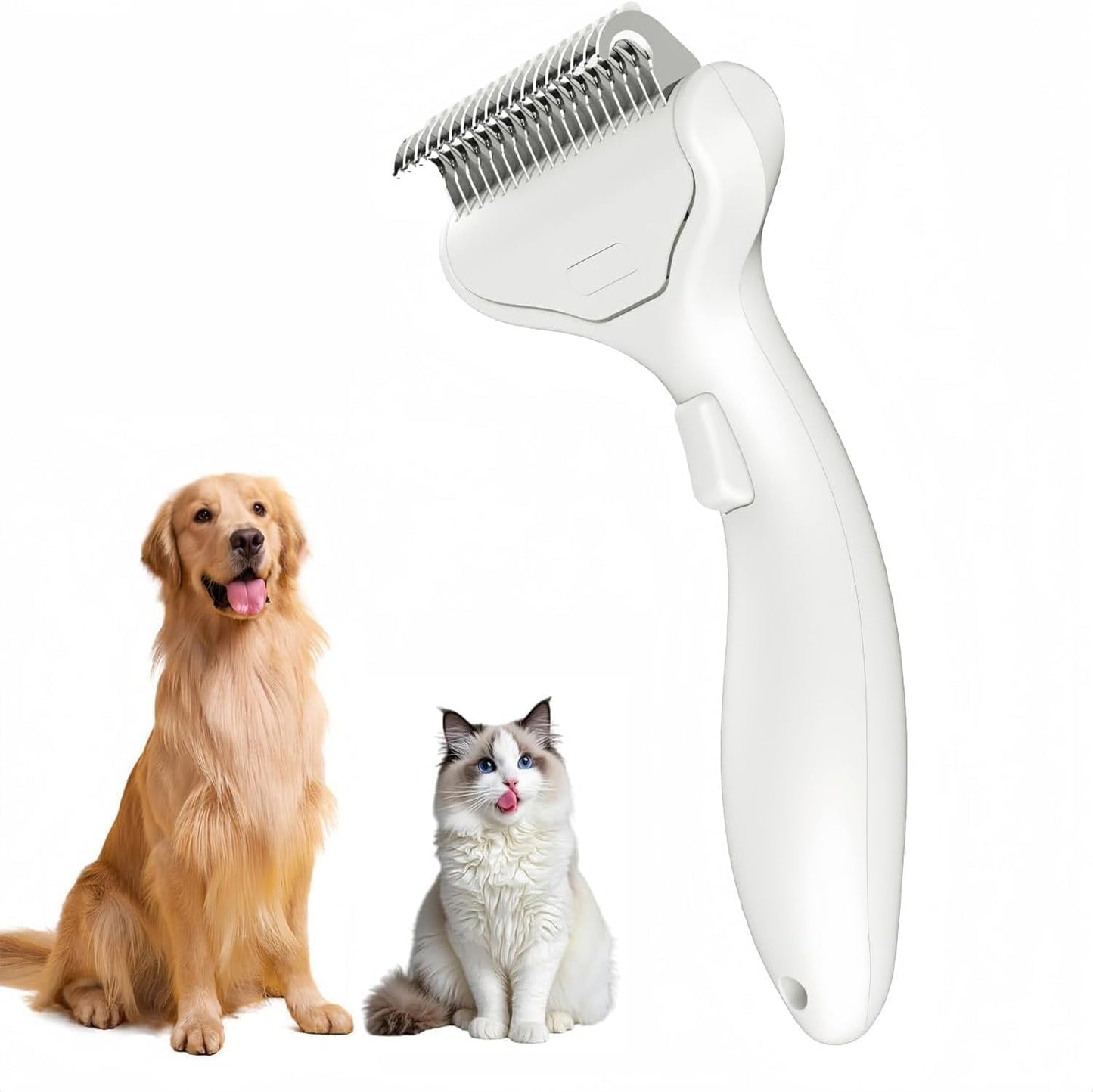 Undercoat Rake for Dogs & Cats, Dematting Deshedding Brush with Release Button, Professional Grooming Comb for Long-Haired Pets, Shedding Tool Removes Matted Fur & Loose Hair
