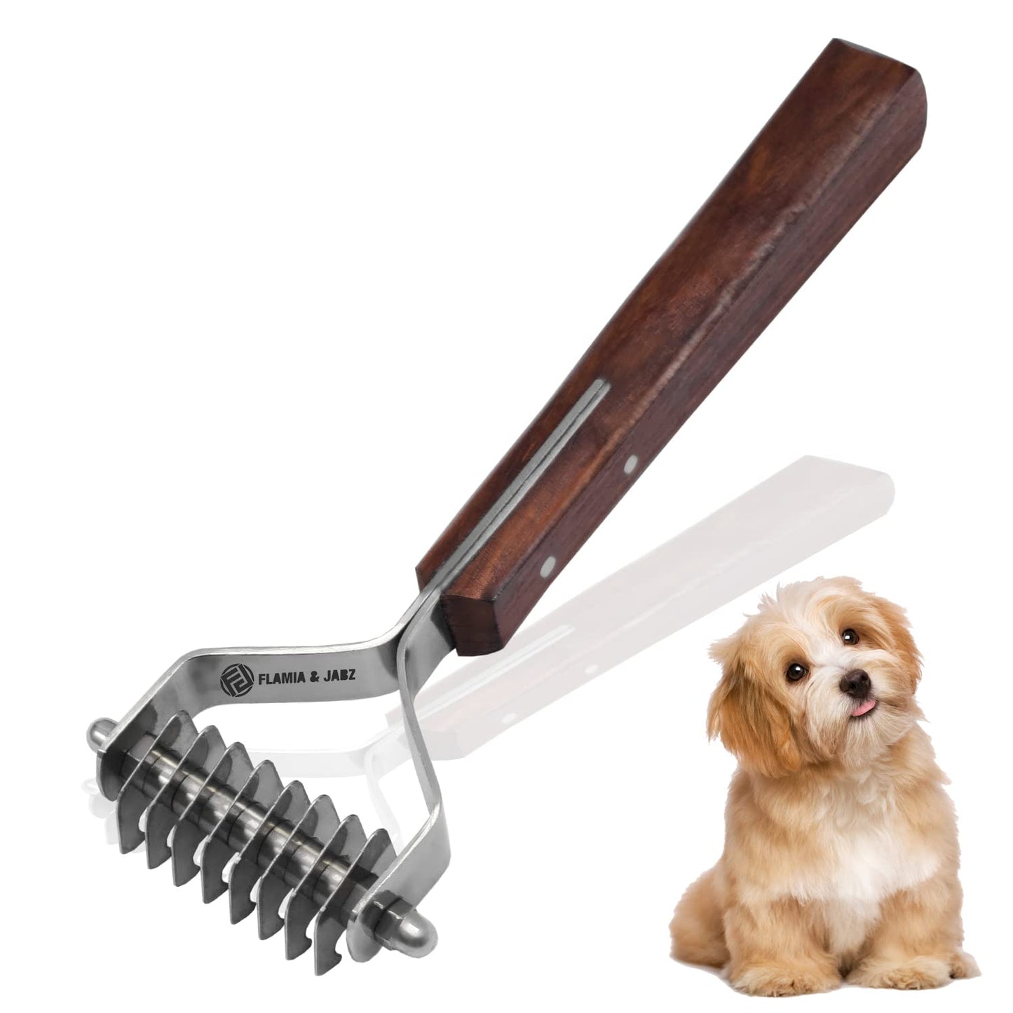 Flamia & Jabz Undercoat Rake for Dogs & Cats, Dematting Grooming Stripper Tool (14 Blades)