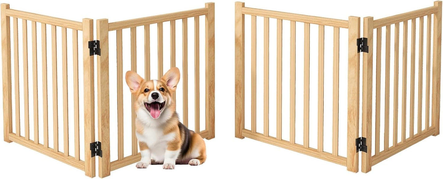 Wooden Freestanding Dog Gates,23" H Foldable Wood Pet Gate Indoor, No-Painted Puppy Gate for Doorways, Stairs, 23" Height-2 Panels