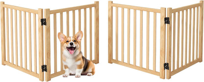 Wooden Freestanding Dog Gates,23" H Foldable Wood Pet Gate Indoor, No-Painted Puppy Gate for Doorways, Stairs, 23" Height-2 Panels