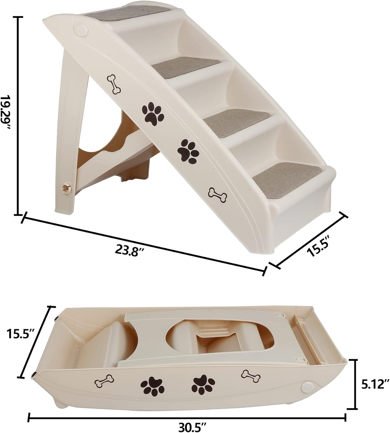 Foldable Pet Stairs with Non-Slip Surface, Portable Dog Steps Ramp for High Beds, Couches, Cars and SUVs, Support Up to 150lbs, Waterproof, Grey