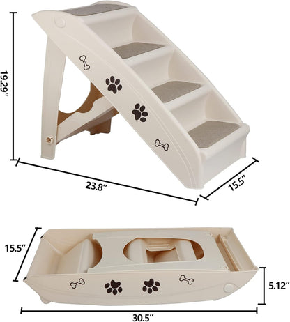 Foldable Pet Stairs with Non-Slip Surface, Portable Dog Steps Ramp for High Beds, Couches, Cars and SUVs, Support Up to 150lbs, Waterproof, Grey