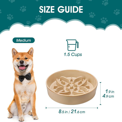 vancasso Ceramic Slow Feeder Dog Bowls, Puzzle Dog Food Bowls with Floral Maze, Anti -Slip Pet Food Dish for Small Breed, 0.6 Cups, Pink