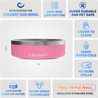Coldest Dog Bowl - Anti Rust Metal, Non Slip, 3 Layers Insulated Stainless Steel Dog Bowls - Spill Proof & Heavy Duty - Water Bowl for Dogs, Cats & Pets, Dish Washer Safe (21 oz, Stealth Black)
