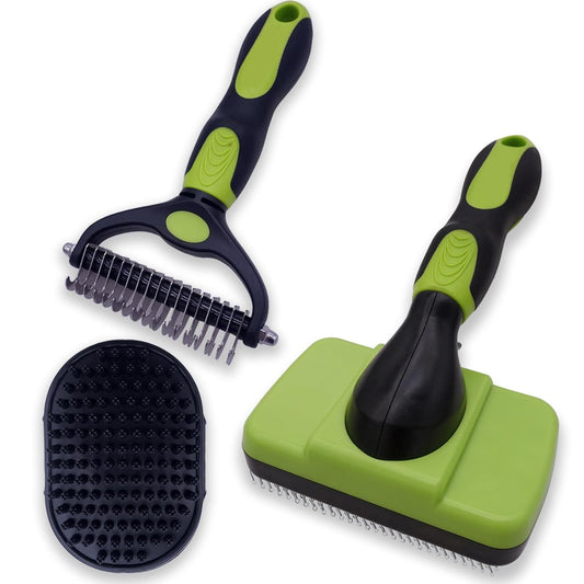 Dog brush Dog Grooming Kit 3PS： self-cleaning slicker brush dog Deshedding Tool&TPR Dog Bath Brush for dogs cats horse Home Travel (white)