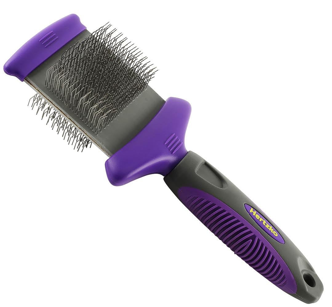 Hertzko Double Sided Flexible Slicker Brush Removes Loose Hair, Tangles, and Knots, Flexible Head Contours on Your Pet’s Skin - Suitable for Dogs and Cats (Double Sided Brush)