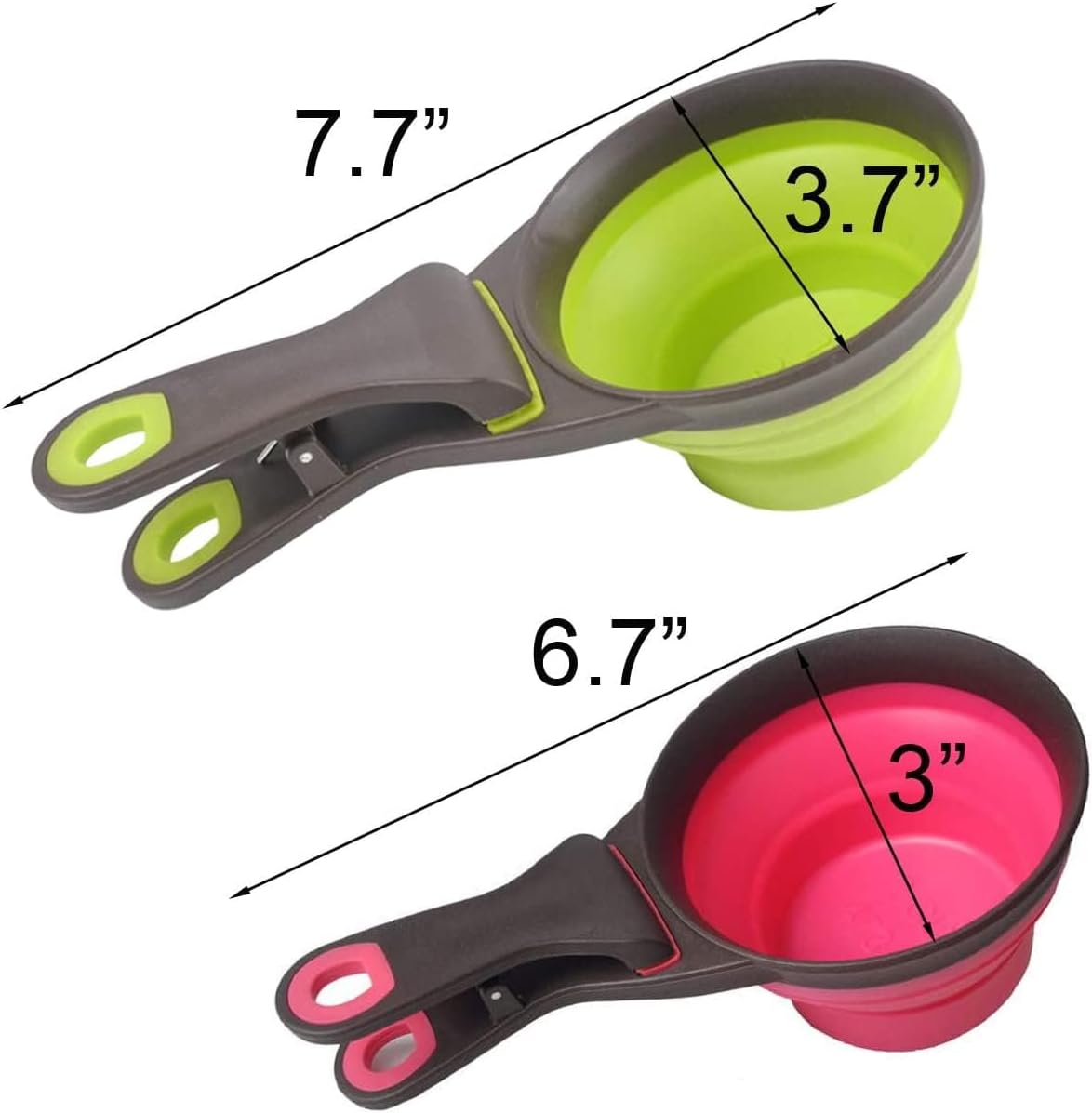 Collapsible Pet Scoop Silicone Measuring Cups Set Sealing Clip 3 in 1 Multi-Function Scoop Bowls Bag Clip for Dog Cat Food Water