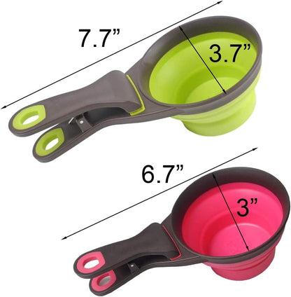 Collapsible Pet Scoop Silicone Measuring Cups Set Sealing Clip 3 in 1 Multi-Function Scoop Bowls Bag Clip for Dog Cat Food Water