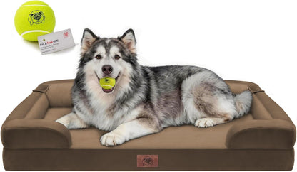 Extra Large Dog Bed, Orthopedic XL Washable Memory Foam Bed for Big Dogs Waterproof Pet Couch Sofa Bolster with Removable Cover, Non-Slip Bottom, Tennis Ball Toy, 42x30