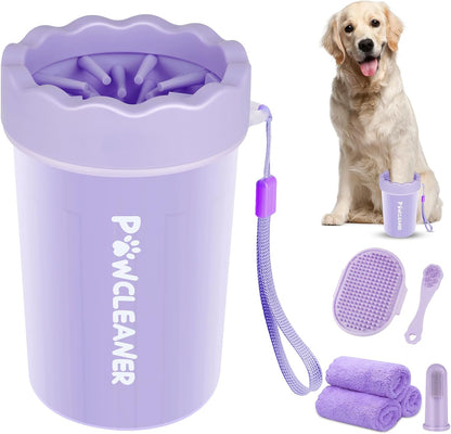 Professional 7 in 1 Dog Paw Cleaner for Dogs & Cats - Includes 1 Portable Paw Washer, 1 Bath Brush, 2 Dog Toothbrushes and 3 Absorbent Towels Note: Fits Paws up to 2 Inches Wide (Small, Blue)