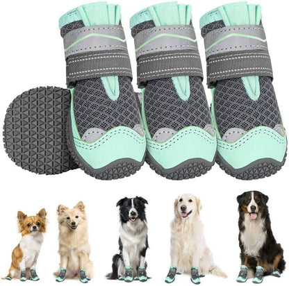 SlowTon Dog Shoes for Large Small Medium Dogs - Breathable Dog Boots for Summer Hot Pavement, Paw Protector for Outdoor Walking Winter Snow, Anti-Slip Rubber Dog Booties for Hardwood Floor (Green, 6)