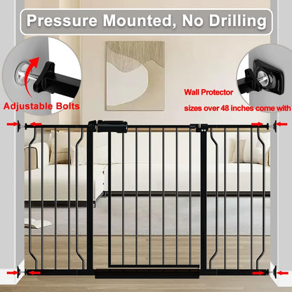Fairy Baby Extra Wide Baby Gate Black 57.5-62 Inch Wide, Walk Through Pressure Mounted No Drill for Doorways, Long and Large Tension Dog Gates for Pet and Kids