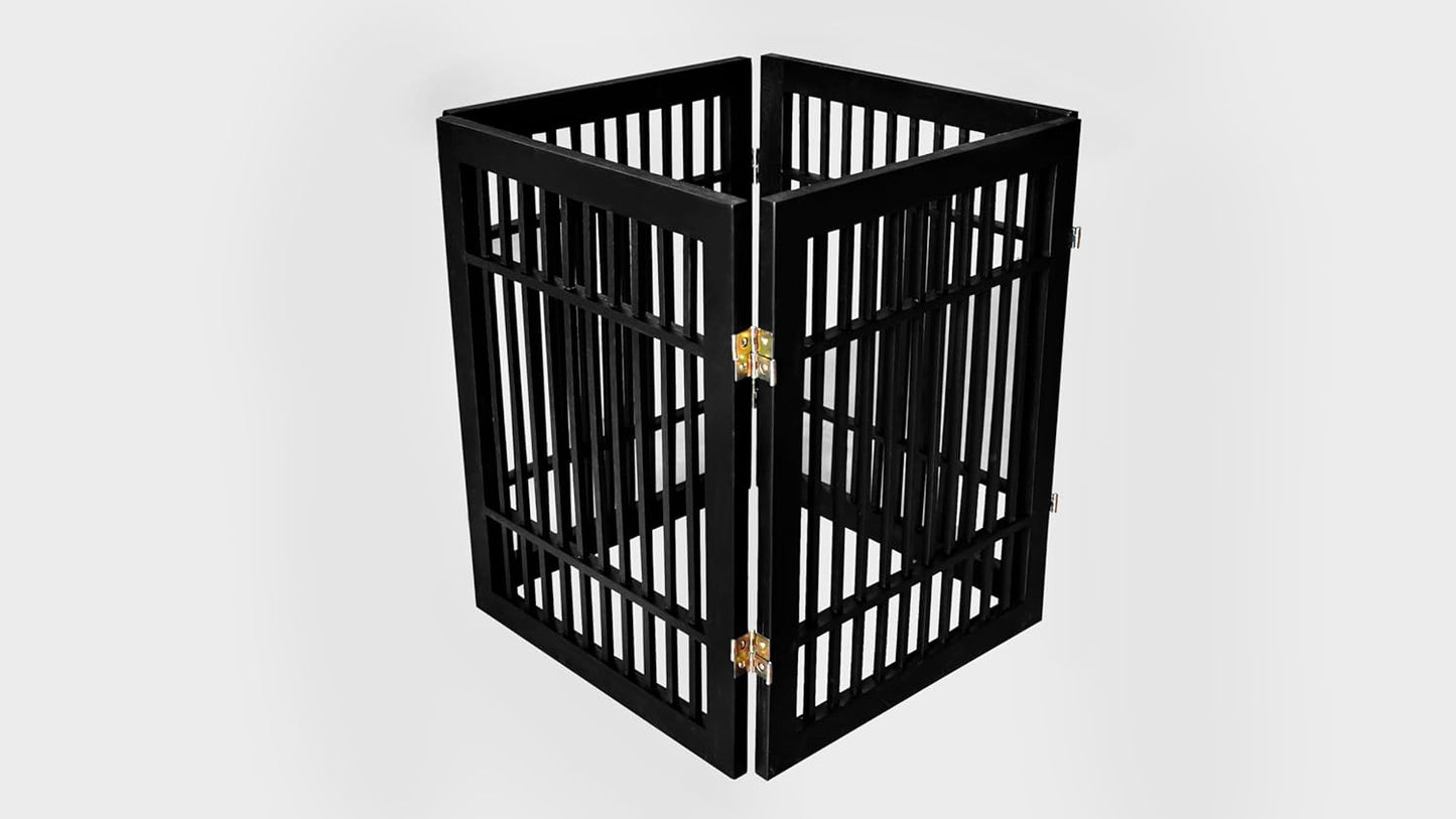 Urnporium Freestanding Wooden Dog Gate for Doorways – Foldable Acacia Wood Pet Gate, No Drill Portable Indoor/Outdoor Puppy Fence Barrier (White Pet Gate, 3 Panel 24" Tall)