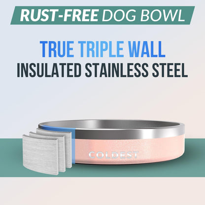 Coldest Dog Bowl - Anti Rust Metal, Non Slip, 3 Layers Insulated Stainless Steel Dog Bowls - Spill Proof & Heavy Duty - Water Bowl for Dogs, Cats & Pets, Dish Washer Safe (21 oz, Stealth Black)